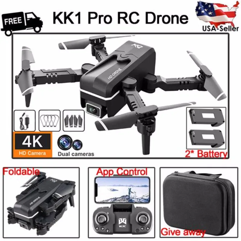 رباعية الهواء الطائرة بدون طيار RC الطائرة بدون طيار 4K HD كاميرا مزدوجة WIFI FPV KK1 2 X بطارية Rc كوادكوبتر