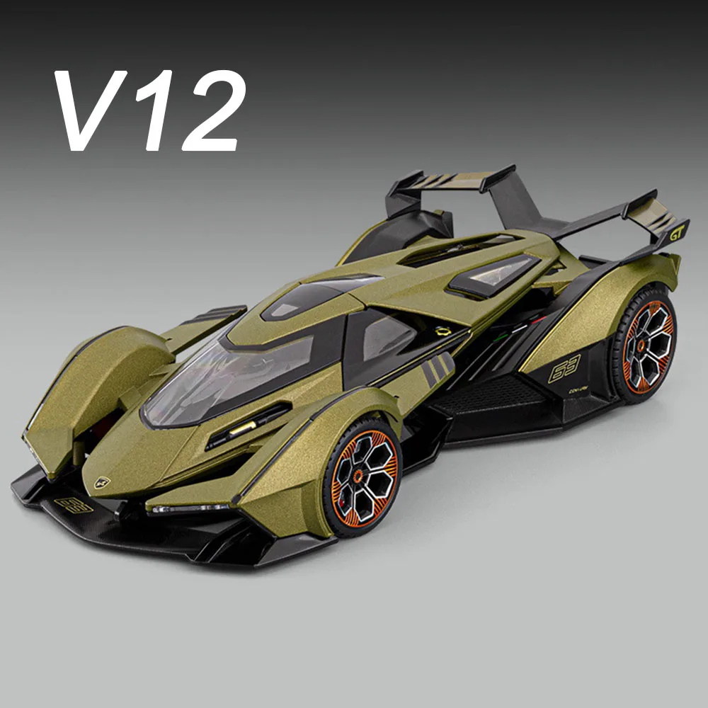 

1:18 Lambor V12 Cars Toys Models with Light Music Exquisite Interior Miniature Supercar Wheels Turned Vehicles Collectible Item