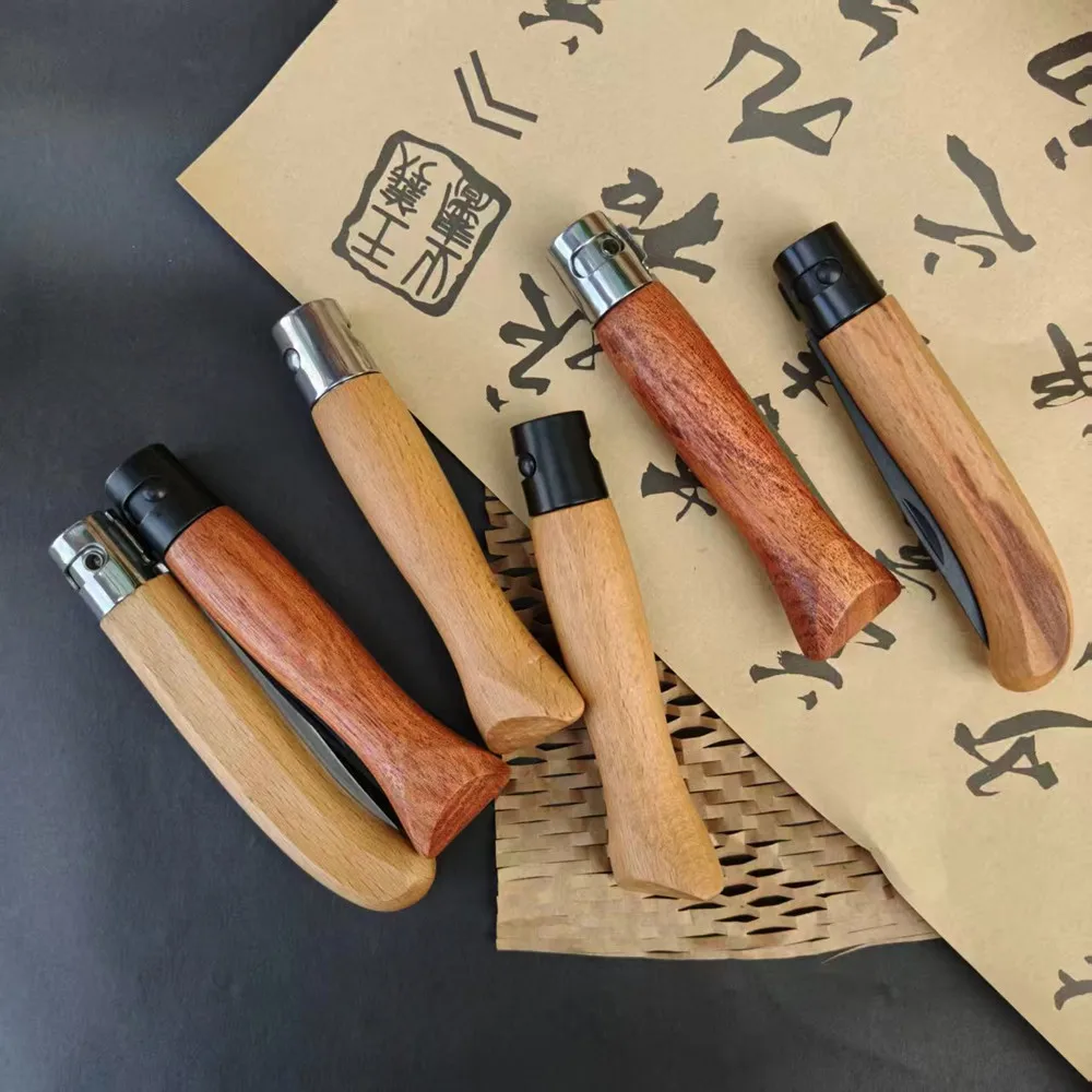 Nuevo cuchillo para acampar al aire libre, hoja de acero inoxidable con mango de madera, cuchillo afilado para pelar frutas para el hogar, cocina y caza