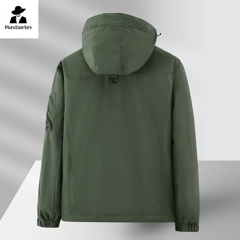 Men's Windbreaker Retro Multi-pocket Waterproof Coat New Spring 2024 Work Field Mountaineering Detachable Cap Boxing Jacket