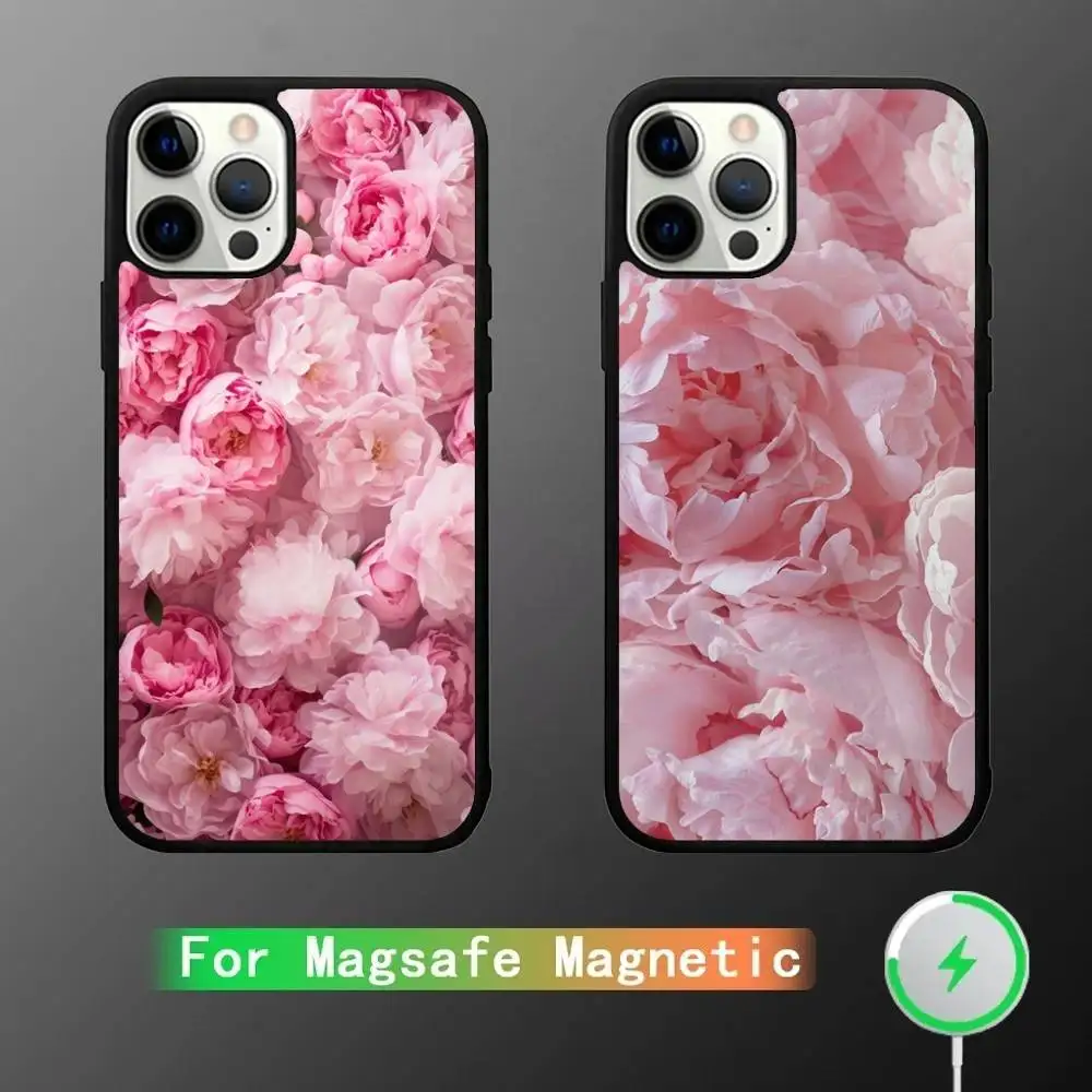 

pink peonies Phone Case For iPhone 16,15,14,13,12,11,Pro,Max,Plus,Mini,SE New Magsafe Magnetic Wireless Charging