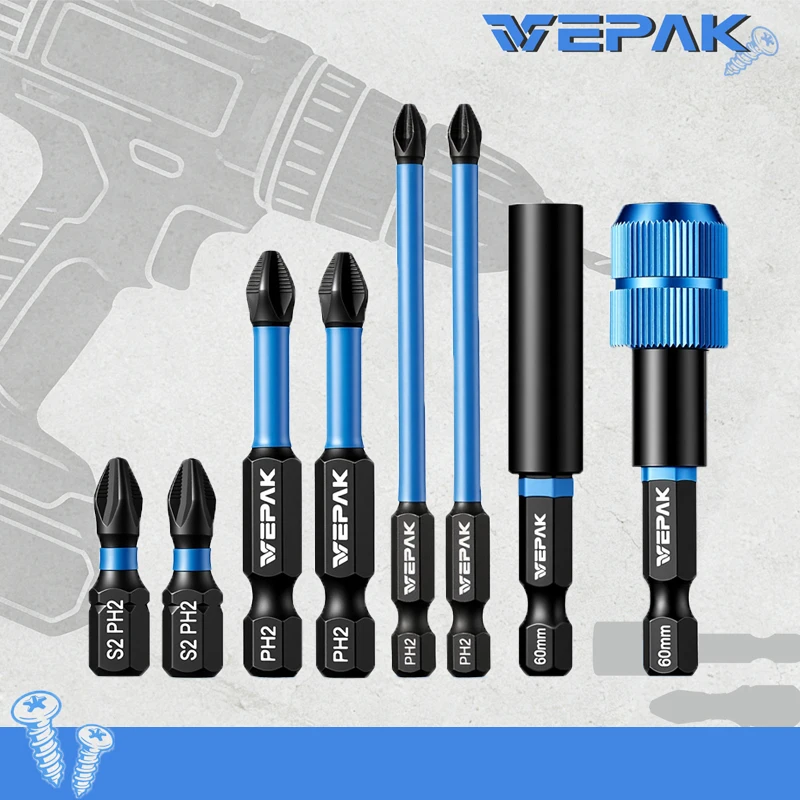 VEPAK Impact Screwdriver Bit Holder Set Hexagonal Handle S2 Steel High Hardness Anti-slip Tool Attachments VP1BT60-M VP1BT60-SL