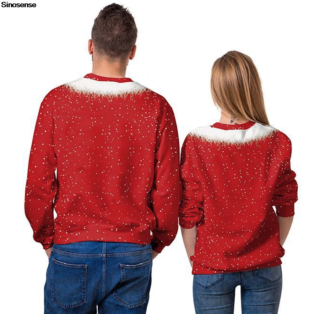 ผู้ชายผู้หญิง Crewneck Tacky Xmas เสื้อกันหนาว 3D ตลกพิมพ์ Holiday Party จัมเปอร์เสื้อสวมหัว New Year Eve เสื้อกันหนาวคริสต์มาสน่าเกลียด