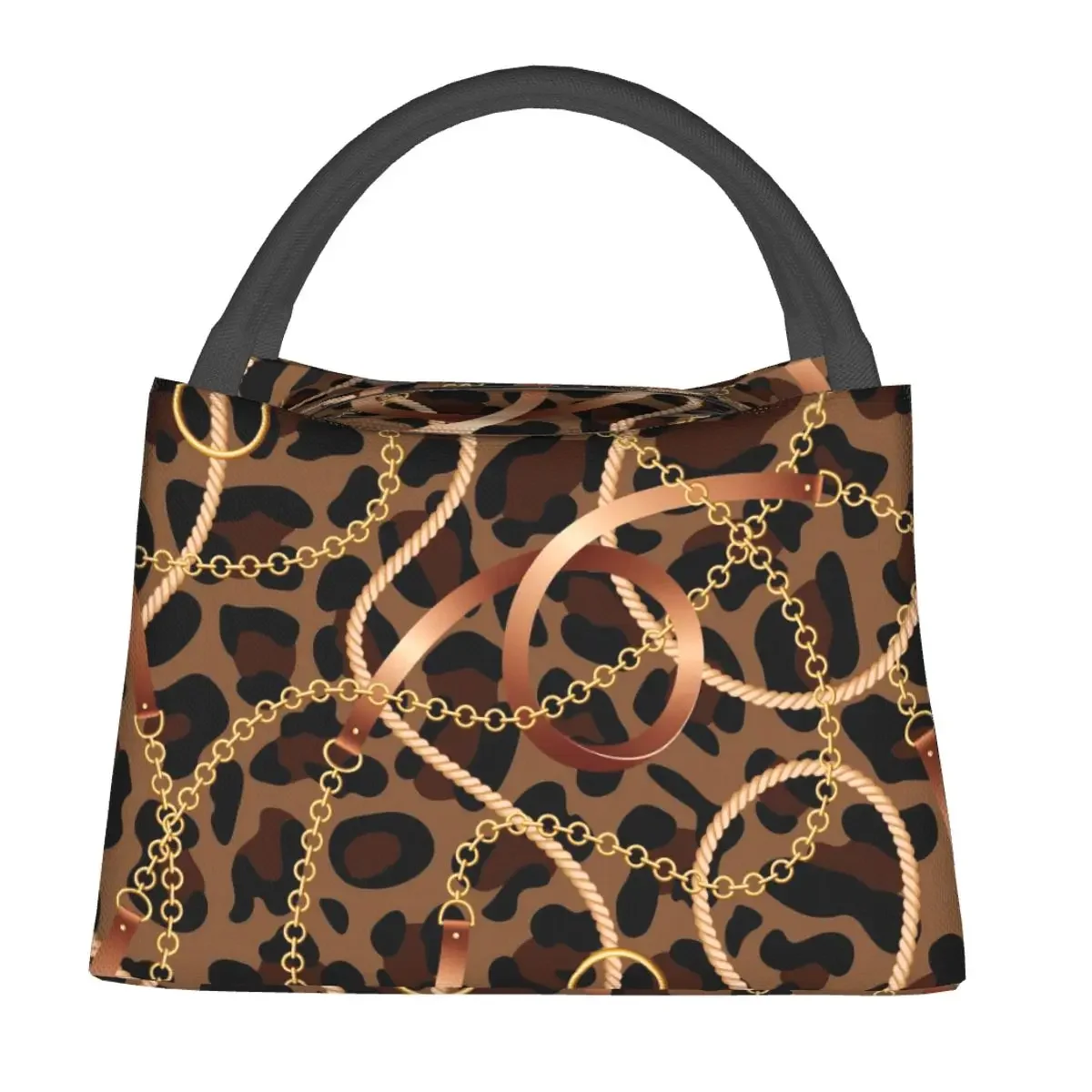 

Gold Chain And Belts Lunch Bag Leopard Cheetah Portable Lunch Box School Print Cooler Bag Retro Waterproof Thermal Lunch Bags