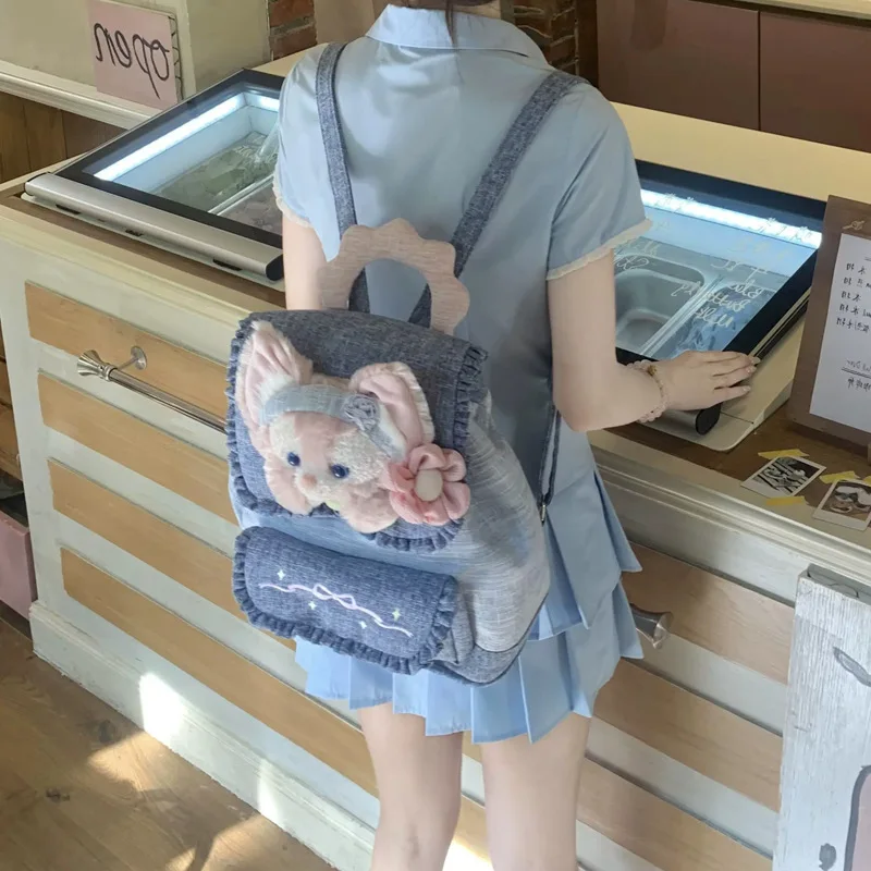 Lina Belle Backpack 2024 New Cute Girl Fashion Versatile Denim Bookbag Student Birthday Gift