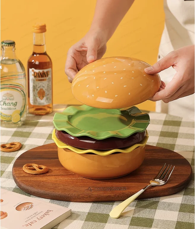 

Креативная керамическая посуда в стиле гамбургера для одного человека, подарки, бытовые тарелки, тарелки для dim sum