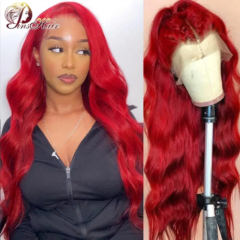 

Red Body Wave Lace Front Human Hair Wigs Pre Plucked With Baby Hair 13X6 Lace Frontal Wig Remy Hair for Women 99J Lace Front Wig