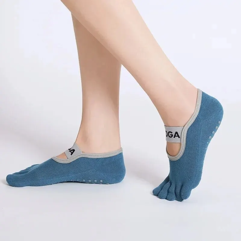 Women Yoga Socks Five Toe Silicone Non-Slip Pilates Socks Breathable Bandage Ballet Dance Ladies Fitness Sports Cotton Socks