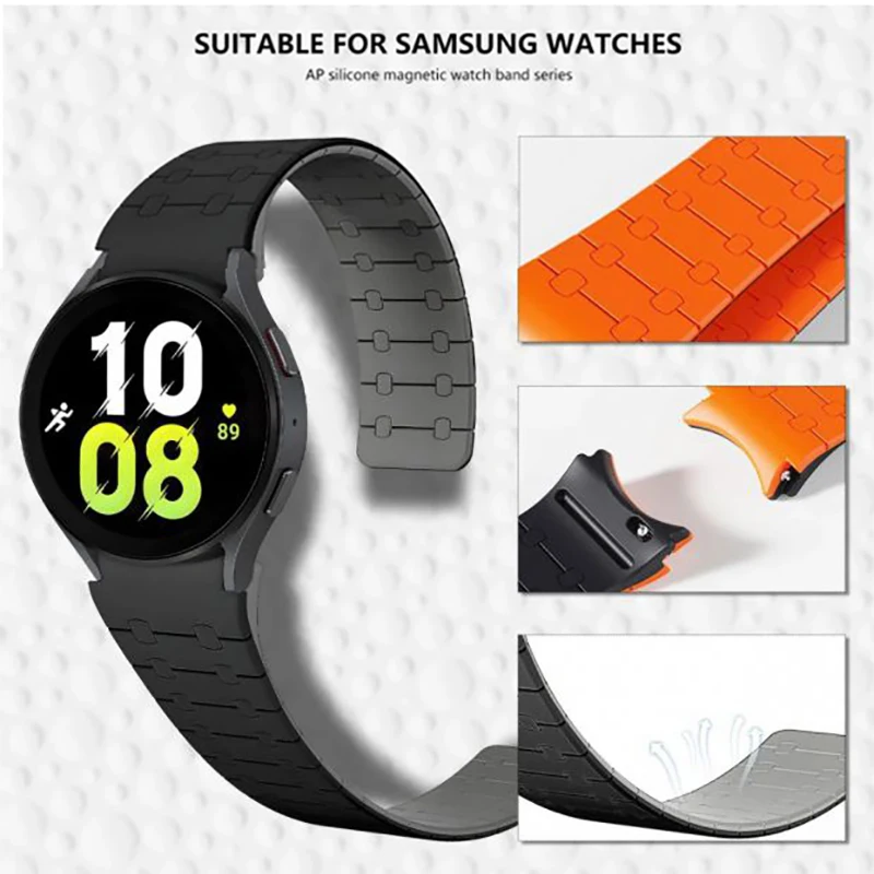 20mm Silicone Magnetic Band for Samsung Watch Galaxy Classic 43mm 47mm 42 46mm 7 6 5 4 44 40mm No Gaps Strap 5 Pro 45mm Bracelet