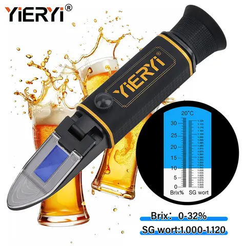 YG-32S 듀얼 스케일 맥주 굴절계 LED 조명 포함 0-32% 브릭스 1.000-1.130 SG 워트 ATC 휴대용 와인 하이드로미터 당도 측정기