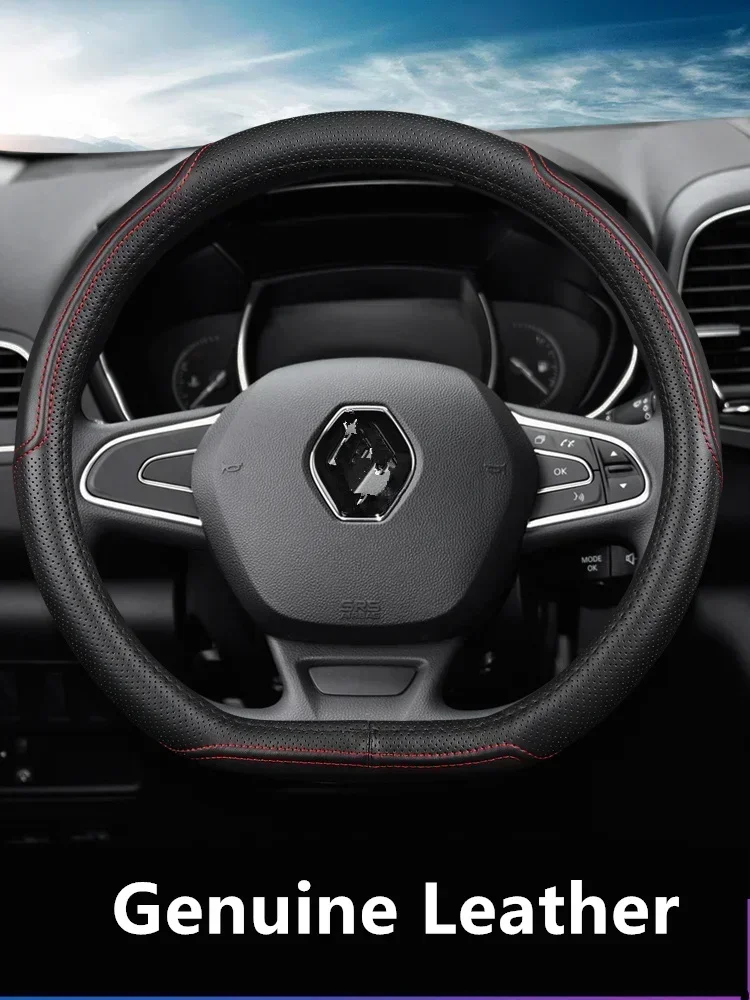 Stuurhoes Auto Stuurhoes Leer Voor Renault Voor Scenic Voor Clio Voor Laguna 2 3 4 5 Voor Kangoo Voor Fluence Voor Megane stuurhoezen (Kleur : BLACK O SHAPE