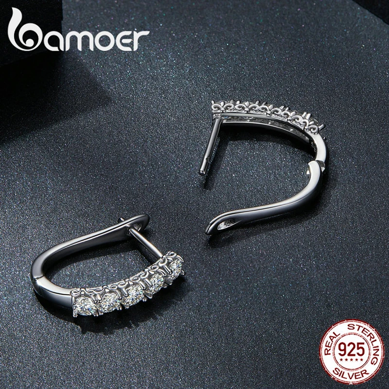 Bamoer 1.0CT Moissanite Ear Buckles 925 Sterling Silver U-Shaped Hoop Earrings for Women Valentine\'s Day Jewelry Gift