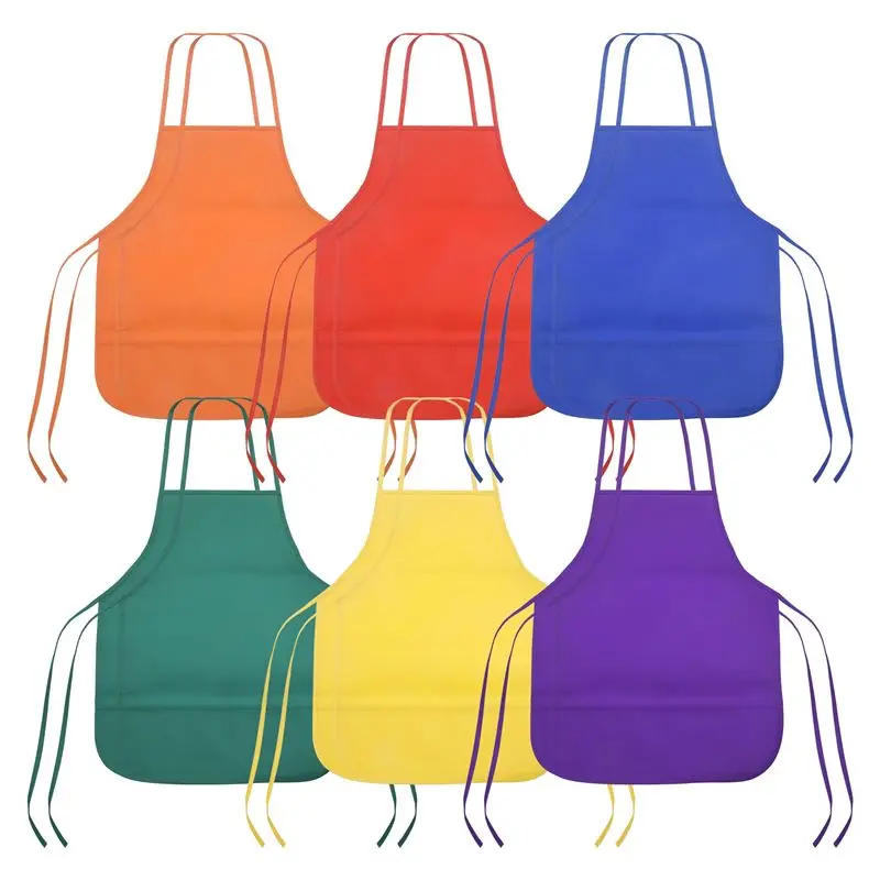 A74E-12 Pack 6 Color Kids Aprons Children Painting Aprons Kids Art Smocks With 2 Roomy Pockets For Kitchen And Classroom (Brushe