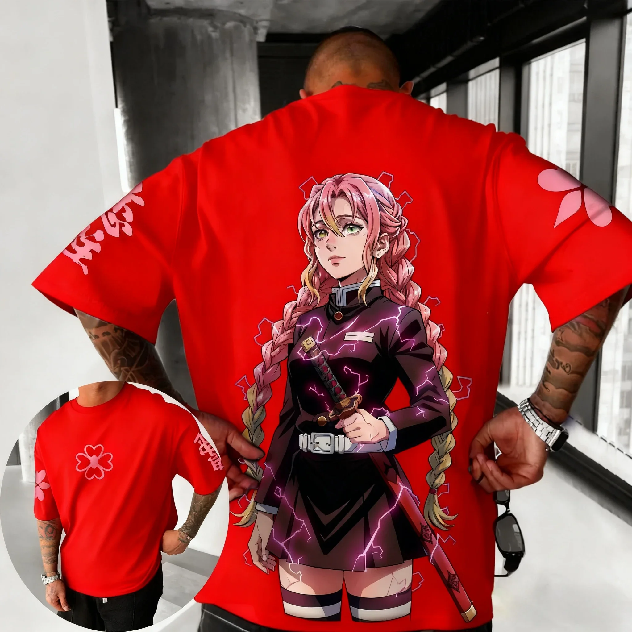 شيطان القاتل أنيمي كانروجي ميتسوري مطبوعة القطن تي شيرت 2026 الرجال الصيف جديد الهيب هوب العصرية عادية اليومية Y2K الوالدين والطفل #4