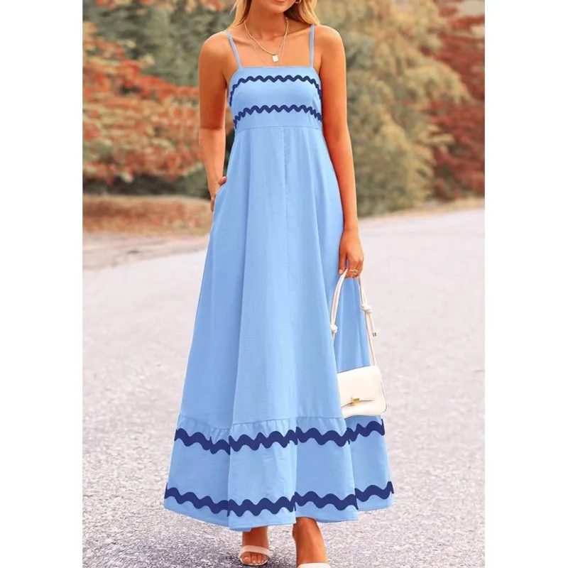 

Woman's Summer Elegant Solid Lace Patchwork Dress Sexy Backless Sleeveless Design Loose Suspender Dresses Lady Vacation Vestidos