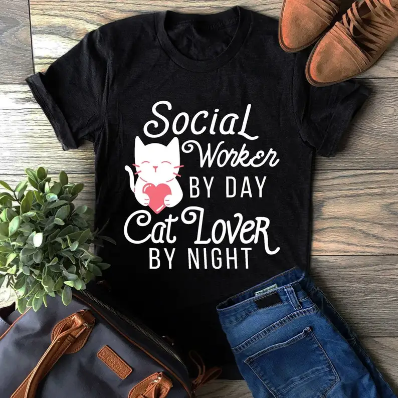 Social Worker Gift T-shirt  Social Worker Cat Lover  Gift for Social Worker Social Worker Birthday  Short Sleeve Top Tees O Neck