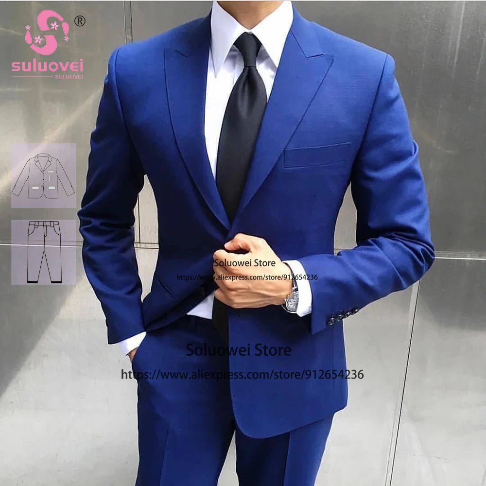 

Fashion Slim Fit Suits For Men Wedding Custom Made 2 Piece Pants Set Formal Groom Peaked Lapel Tuxedo Costume Homme Pour Mariage