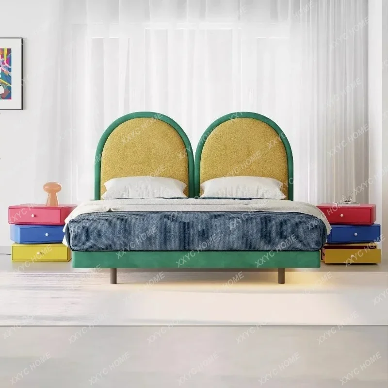 AAModern Simple Light Luxury Bedroom Technology Fleece French Retro Wind Bed Double Bed Storage Nordic Bed