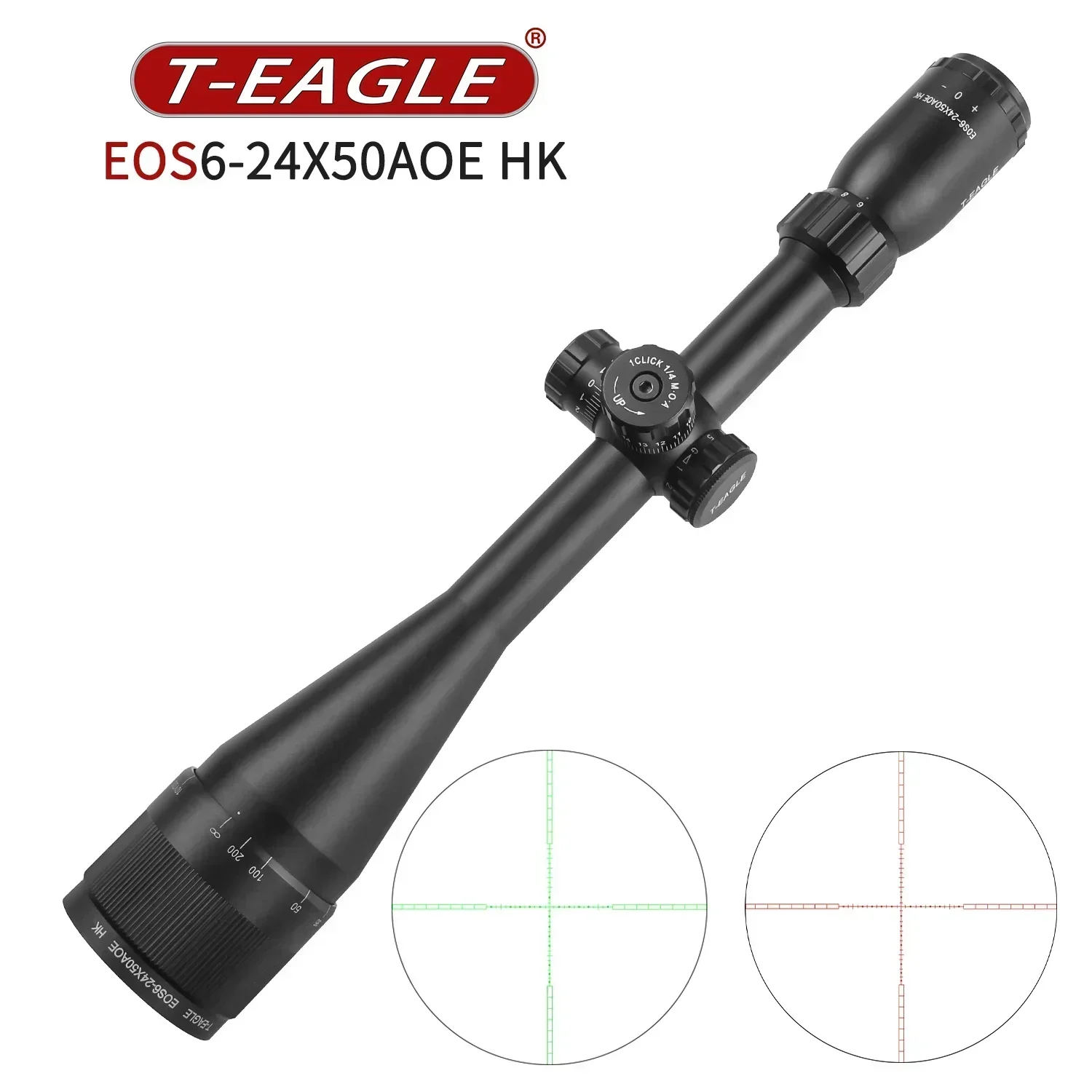 بصريات T-Eagle-EOS 6-24x50 نطاق بندقية AOE HK ، تلسكوب صيد ، ميزاء هدف بصري ، مشهد بندقية تكتيكية ، شبكاني أحمر وأخضر