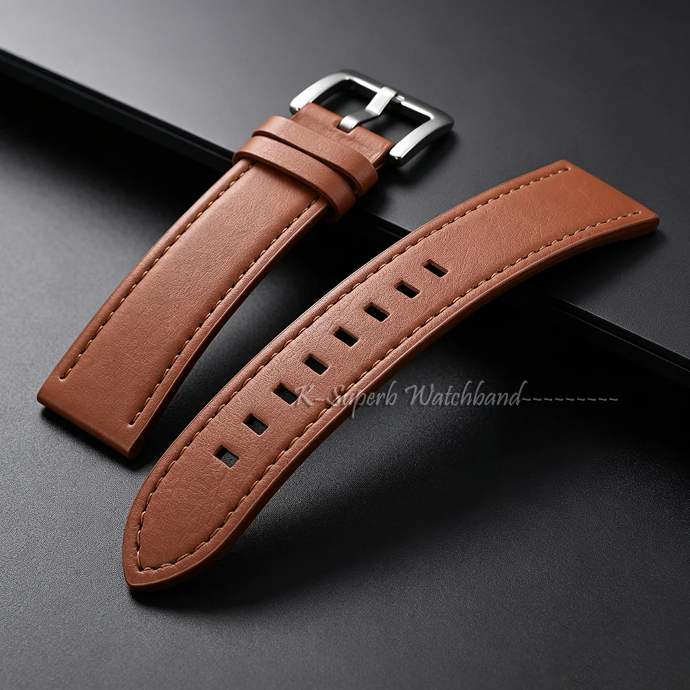 22mm Universal Bracelet for Men Wristbands Vintage Oil Wax Cracked Texture Watch Band Brown Black Cowhide Straps Pin Buckle