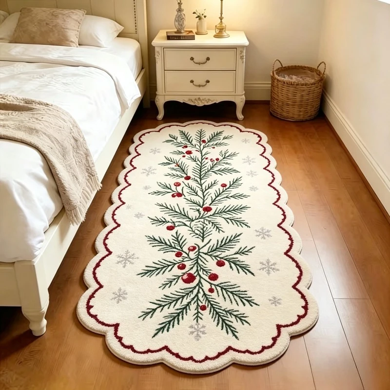 Christmas Living Room Decoration Red Carpet Irregular Shape Rugs for Bedroom Thick Plush Bedside Floor Mat Fluffy Soft Study Rug