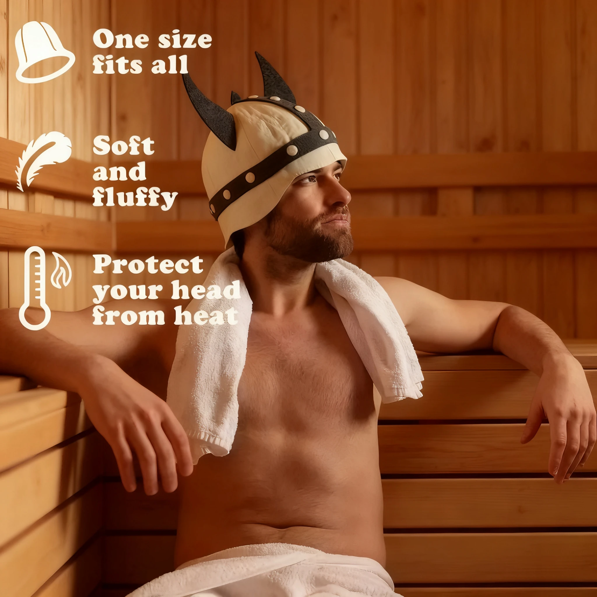 Home Bathroom Sauna - Weiß-Graue Wikinger-Hornmütze aus Wollfilz mit Nieten-Dekor