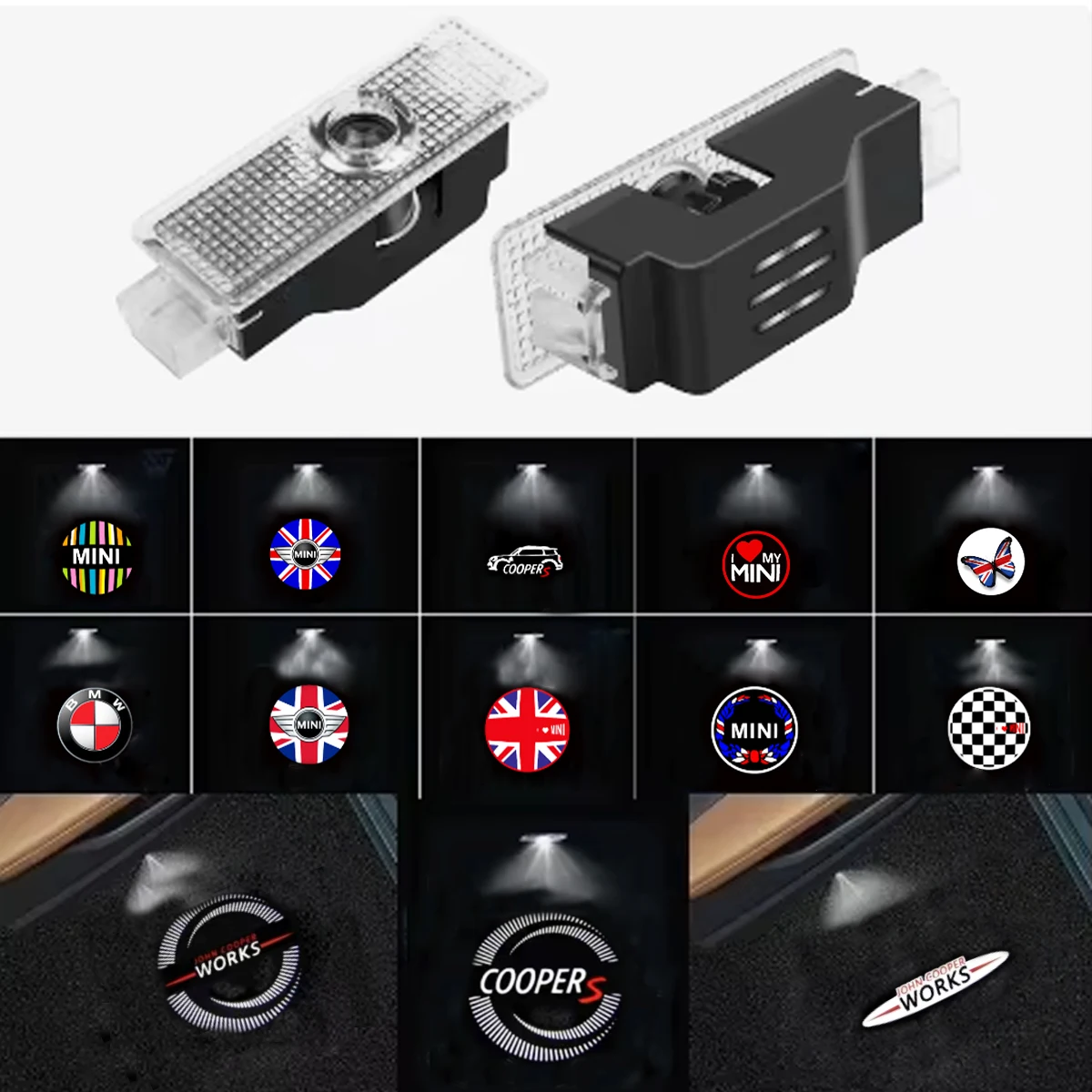 2Pcs Car LED Door Projector Courtesy Light For BMW MINI Cooper One R50 R52 R54 R53 R56 Countryman R60 F55 F56 JCW Accessories