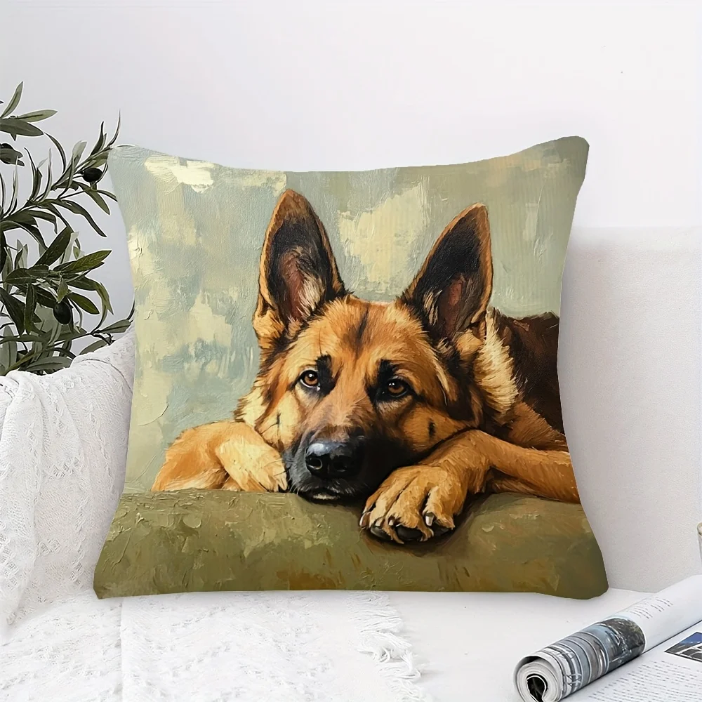 1pc German Shepherd Dog Throw Pillow Cover, 2D Double-Sided Print Soft Polyester Cushion Case for Home Sofa Bedroom Car Decor