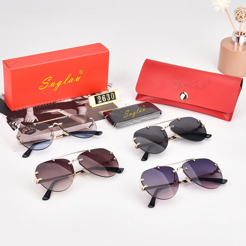 Suglau hochwertige Luxusmarke Damen ovale Sonnenbrille klassische Metall Anti-UV-Fahr sonnenbrille Mode Herren Casual Shades – Detail 9