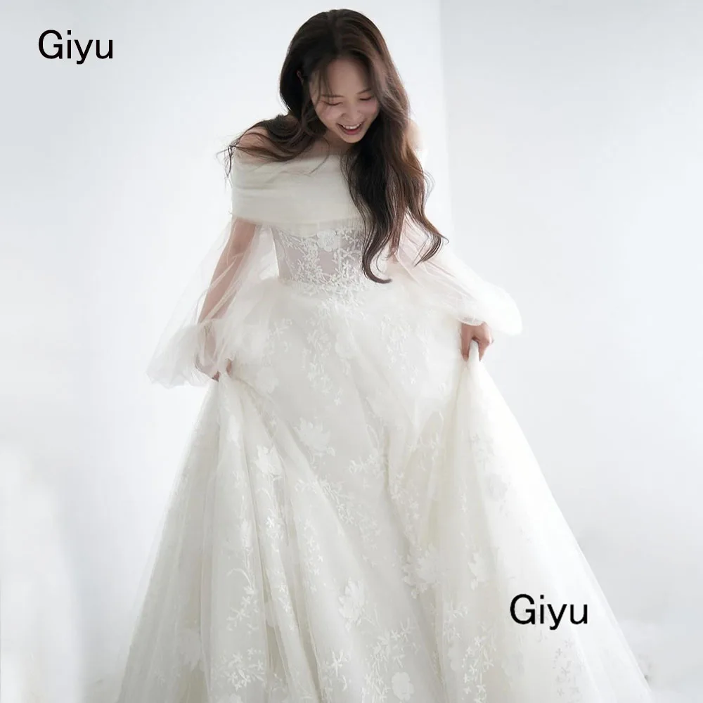 Giyu Fairy Full Lace Followers Korea Wedding Dress For Woman Detachable Shawl And Shoulders Floor-length 웨딩드레스 Bridal Gown