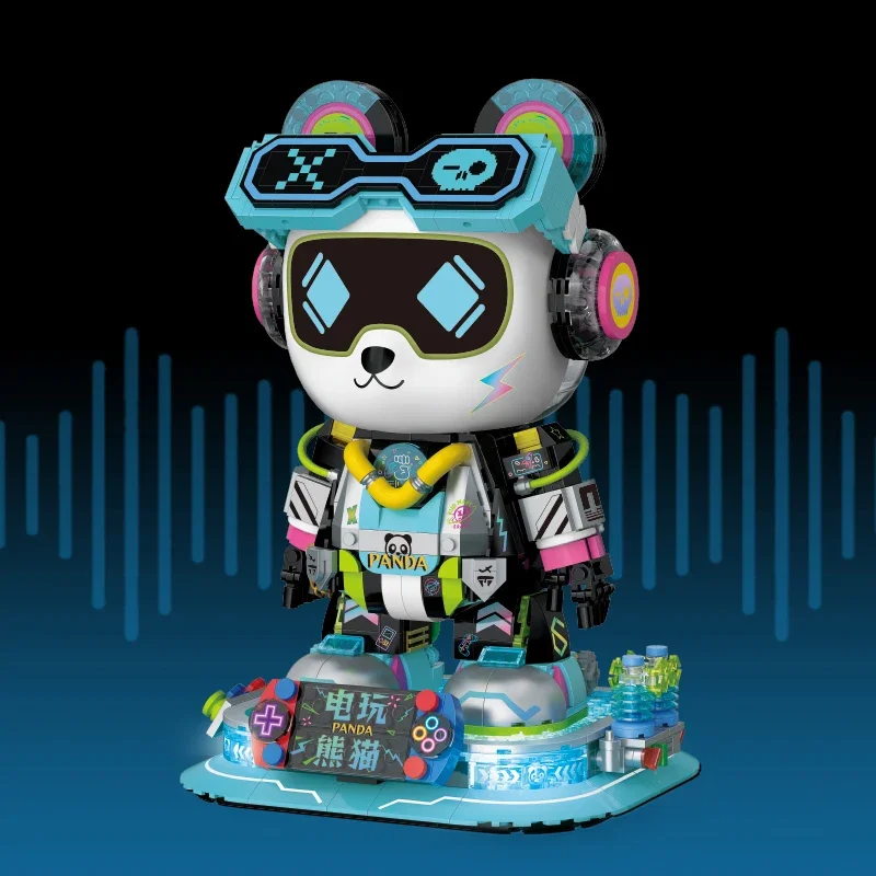 Trendy building block assembly toy, Chinese style panda e-sports theme, movable joint figurine model, boy's gift