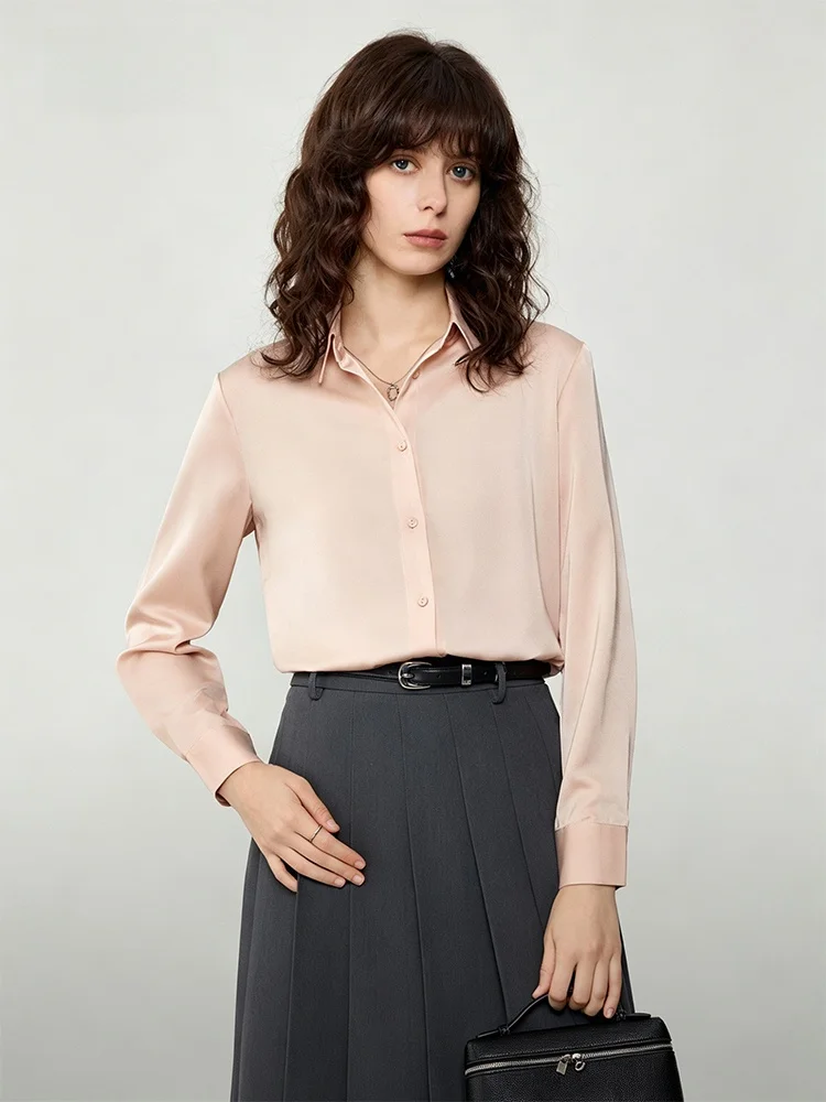 

Yake Home Sakura Pink Silk Long Sleeve Shirt Women's Spring Autumn Drapey Iron Free Professional Commuting Personality Interv...