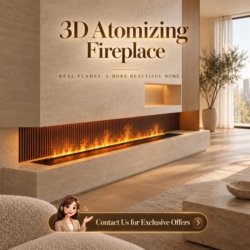 WOFAID Smart 3D Water Vapor Electric Fireplace Colorful LED Mist Flame Crackling Sound Humidifier No Heat for Living Room Decor