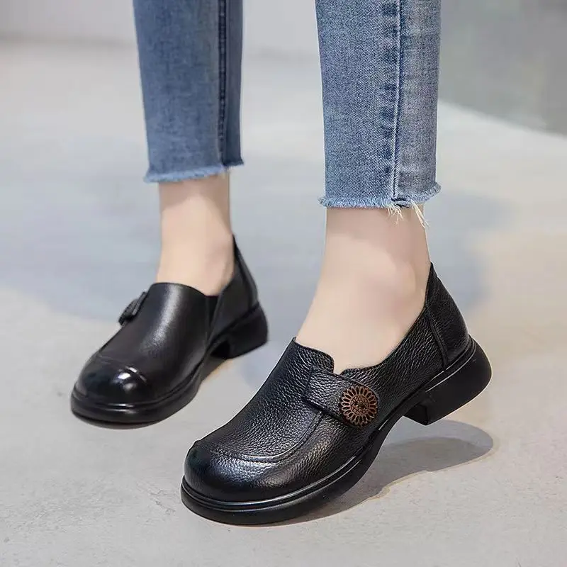 XT Double buckle loafers women Fall Student Uniform Small Leather Shoes Retro British Style Women\'s Shoes Mary Janes black Gray