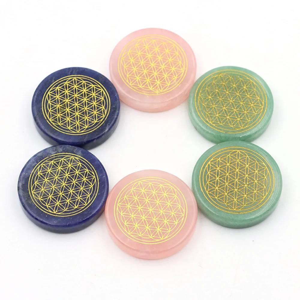 35mm Natural Healing Crystal 7 Chakras Flower of Life Yoga Meditation Fengshui Semi-precious Stone Ornaments Reiki Gemstone Gift