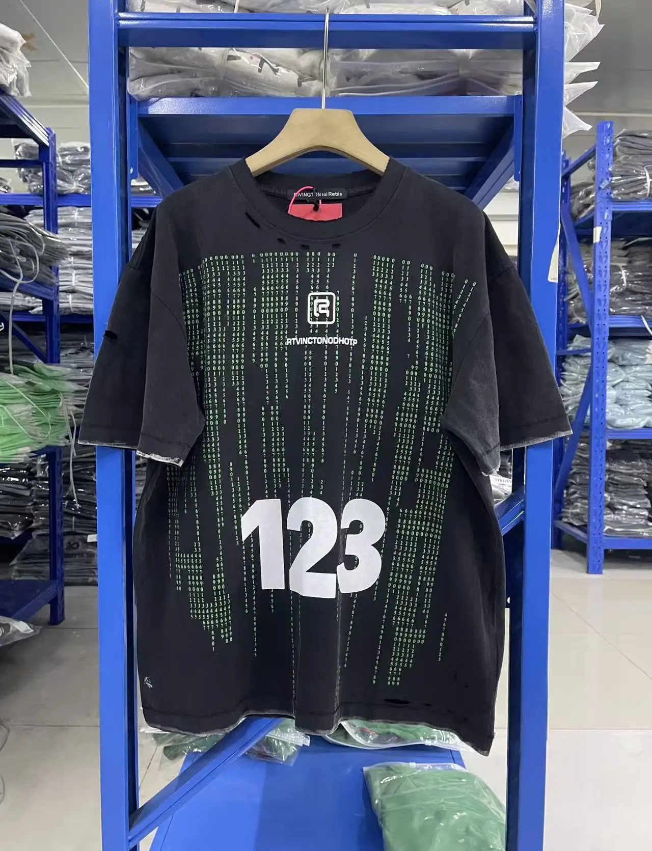 RRR123 Short Sleeve T-Shirt Men Women Nice Washed Black Damaged Hole High Quality RRR-123 T Shirt Tee Tops