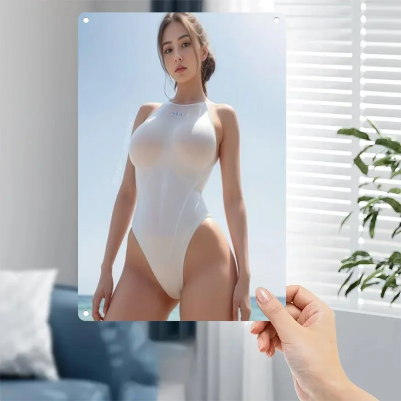 Modern Flat Metal Sign Plates - Elegant Swimsuit Woman Wall Art Decor for Home Bar
