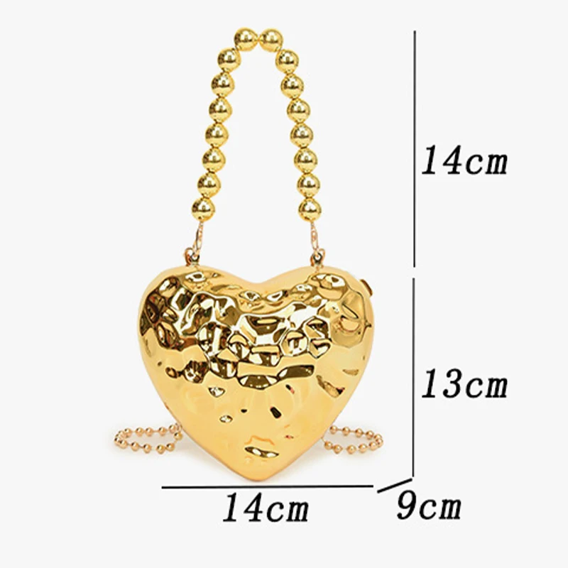 Mini Heart Shaped Acrylic Clutch Handbag with Bead Top Handle 2024 Designer Women Plating Shiny Lipsticks Box Party Shoulder Bag