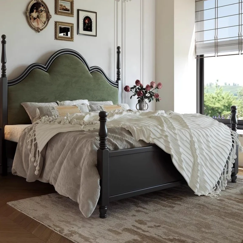 

American country light luxury French solid wood bed black 1.8 meters master bedroom double bed simple modern storage
