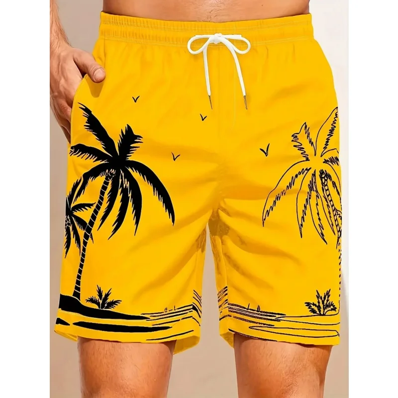 

Men's 3D Printed Coconut Tree Beach Shorts Colorful Summer Hawaiian Board Shorts Swim Trunks Fun Pattern Casual Swimwear