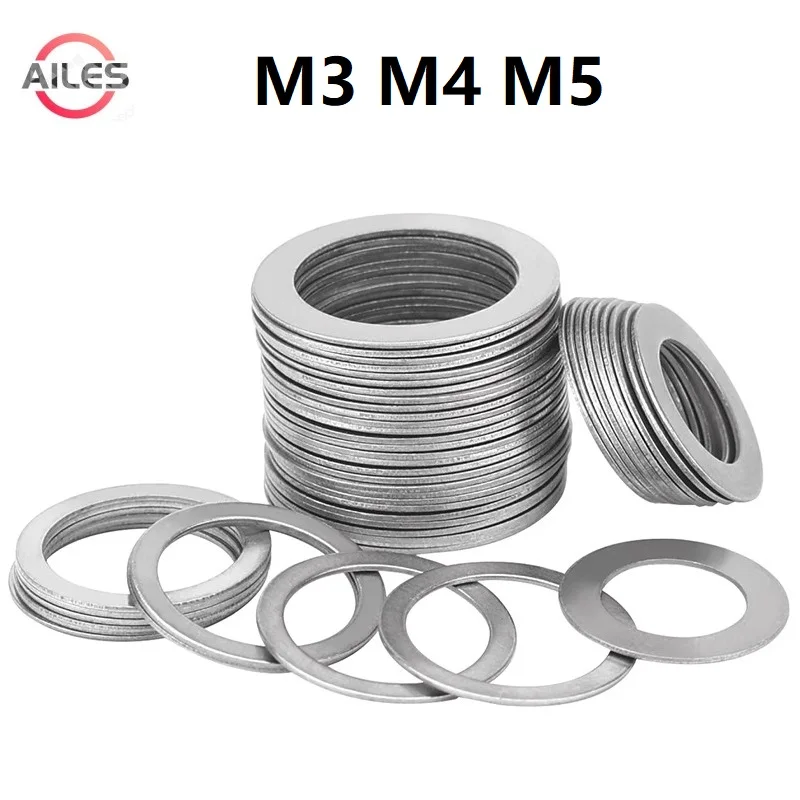 

304 Stainless Steel Super Thin Flat Washers M3 M4 M5 Ultra Thin Gaskets 0.1 0.2 0.3 0.5mm Thickness Flat Pads