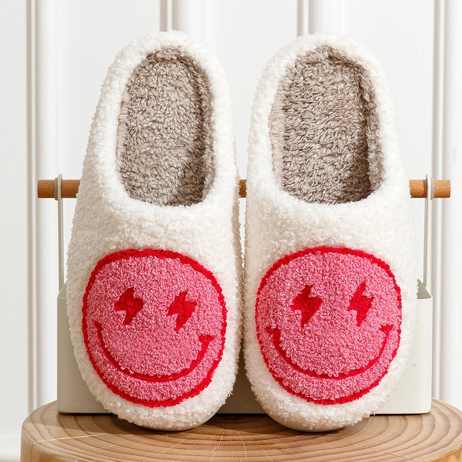 Women Super Cute Lightning Smile Face Slippers House Funny Ladies Casual Footwear Winter Shoes Fluffy Slides for Home