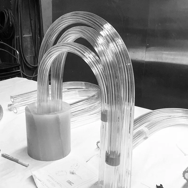 Post Modern Acrylic Tube LED Fiber Concentric Lock Table Lamp with Cylindrical Marble Base for Bedside