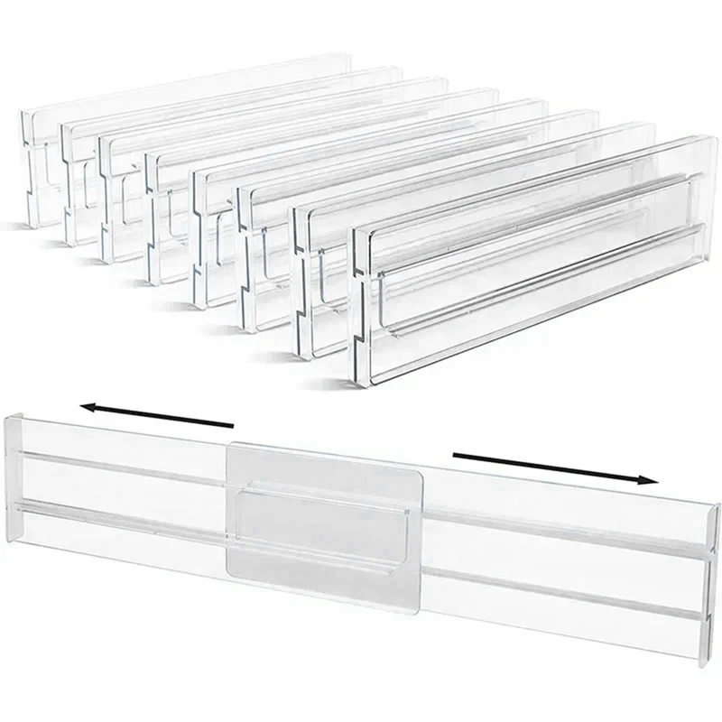 4 Piece Drawer Dividers Organizers, Adjustable 8Cm High Plastic Kitchen Drawer Organizer