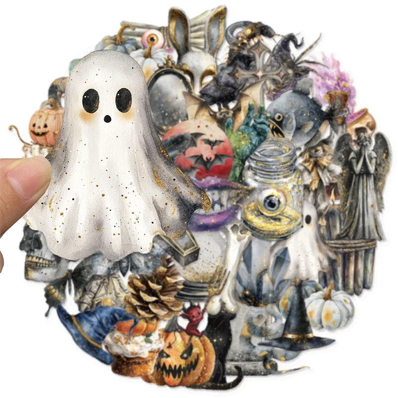 50PCS Retro Halloween Stickers Pack, Gothic Horror Skull Pumpkin Vinyl Waterproof Decals for Party Favors, Scrapbook Water Bottl