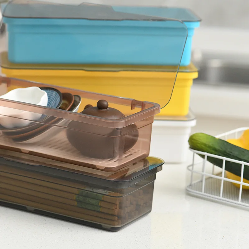 Cutlery Organiser Box With Lid And Drainer For Kitchen Tableware_voghion.com