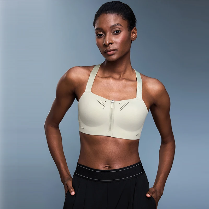 حمالة صدر رياضية نسائية بسحاب من قطعة واحدة مقاومة للصدمات وأشرطة كتف قابلة للتعديل ومضادة للترهل ملابس داخلية لليوجا وظهر جميل