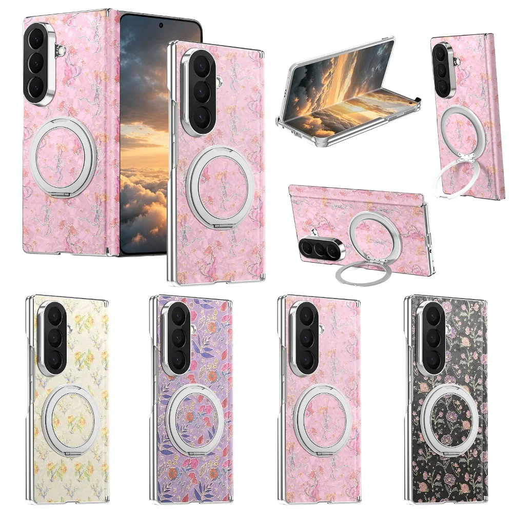 Fashion Colorful Pattern Flip Phone Cover for Samsung Galaxy Z Fold 8 Ultra 7 6 with 360° Rotatable Stand