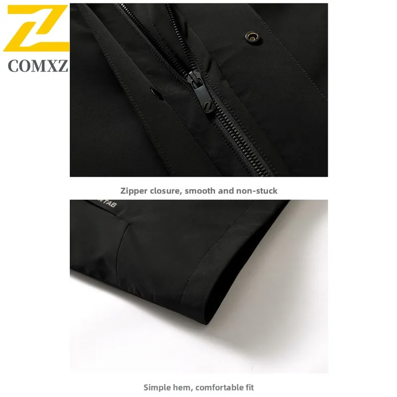 COMXZ Premium Mens Short Down Jacket Detachable Hooded Outdoor Adventure Windproof Parka Fashion Camping Warm Autumn Winter Coat