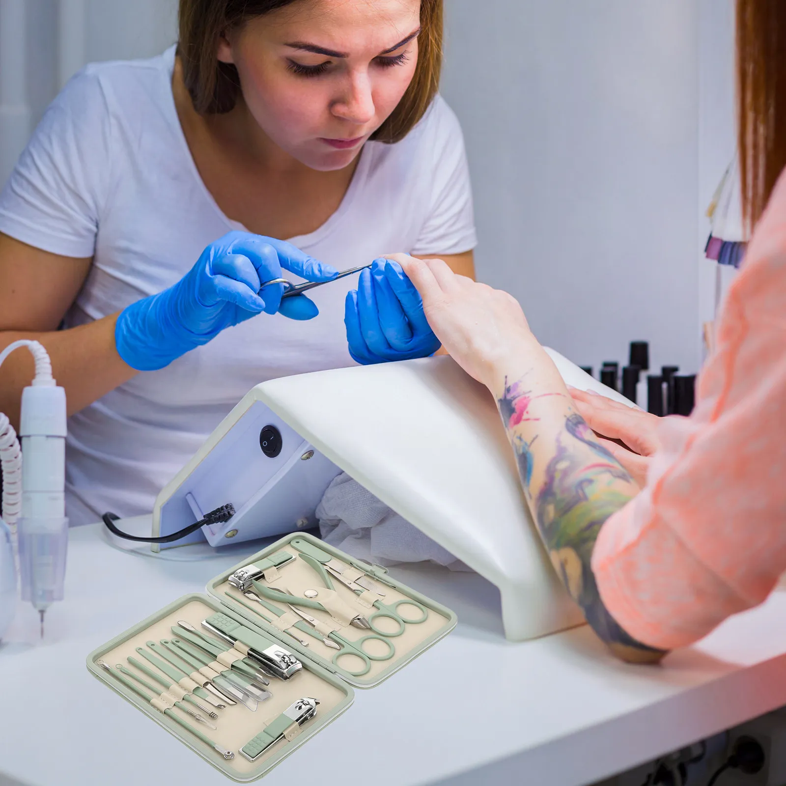 

18Pcs Stainless Steel Nail Clipper Set Manicure Tools Kit for Women Men Portable Travel Grooming Nail Light